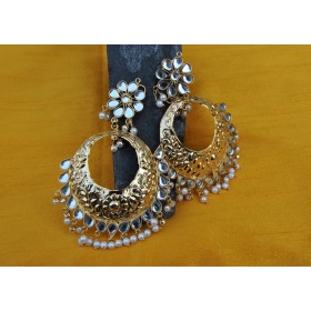 Gold Kundan Etchwork Earrings